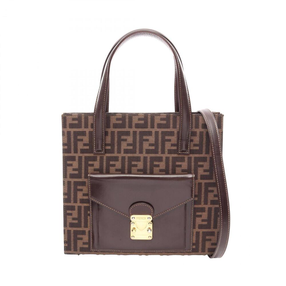 Fendi Zucca 2-Way Tote Bag/Handbag, Canvas and Leather, Women's, Brown/Black
